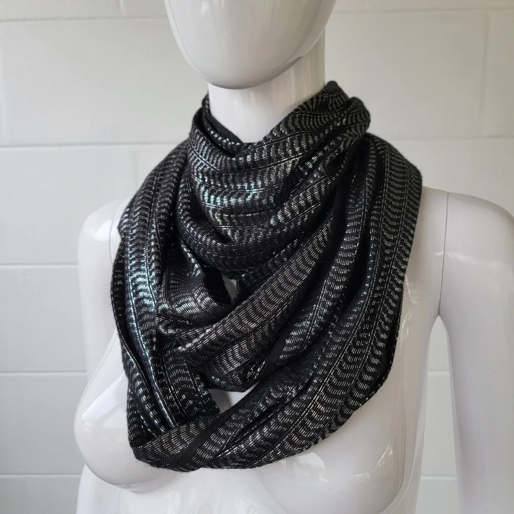 Black and Metallic Silver Infinity Scarf Unisex Large
